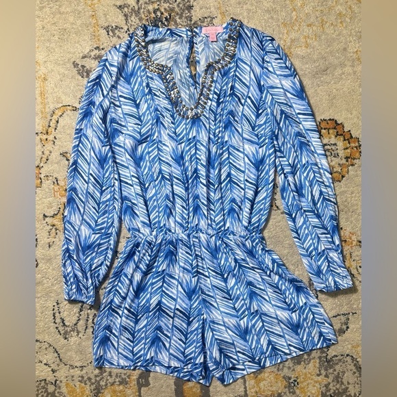 Lilly Pulitzer Colby romper Lapis Blue Costa Verde Size XS - Picture 2 of 8
